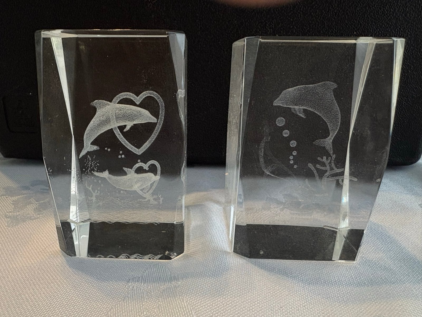 2 Kristallen Dolfijn Decoratie Blokken, Antiek en Kunst, Antiek | Glas en Kristal, Ophalen of Verzenden