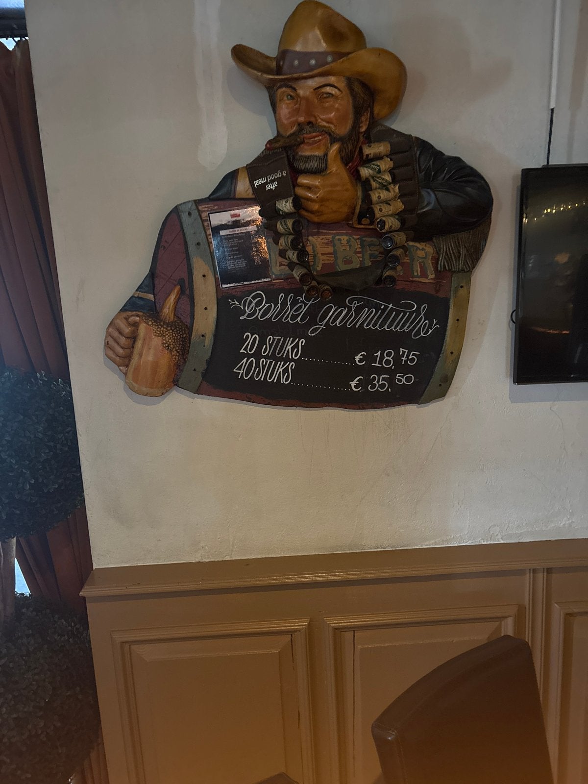 Wanddecoratie Cowboy met Borrelgarnituur Bord, Ophalen, 50 - 100 cm, Handgemaakt, Wanddecoratie