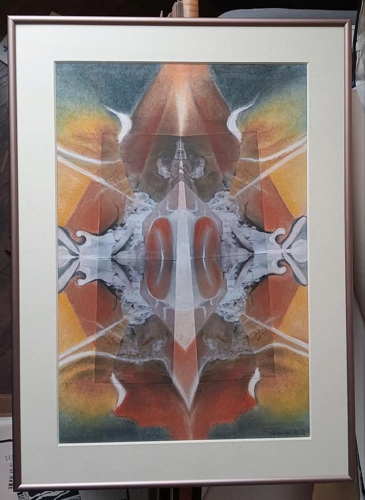 Abstract gespiegelde compositie met figuren, Ophalen of Verzenden
