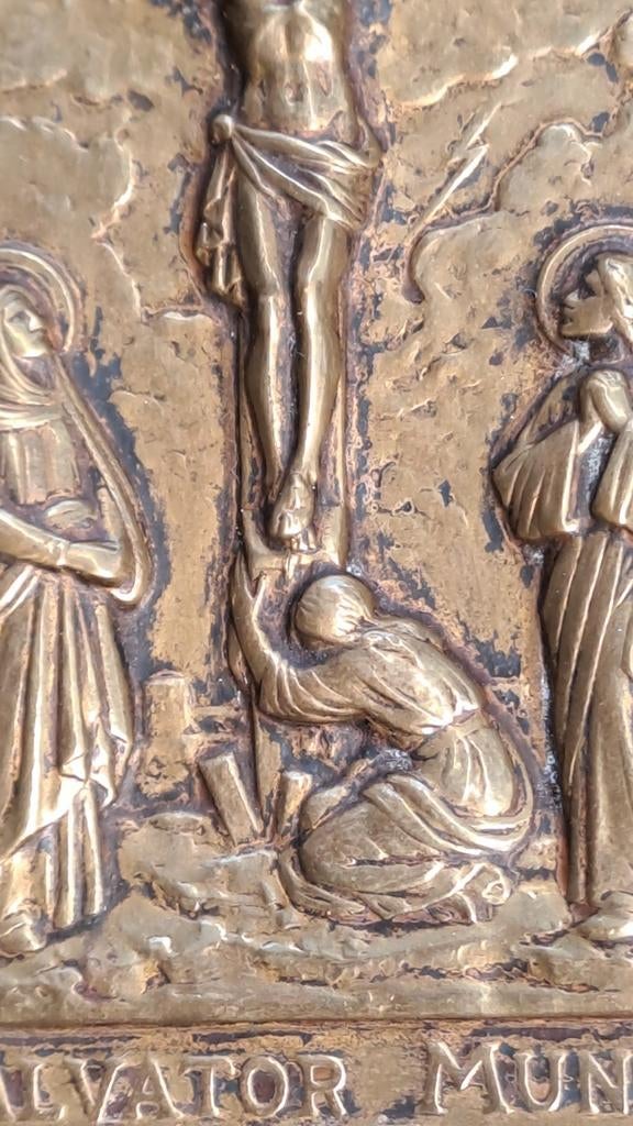 Vintage Wijwaterbakje met Christus aan het Kruis, Antiek en Kunst, Ophalen of Verzenden