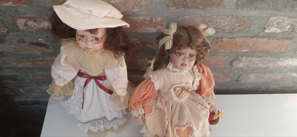 Set van 2 Vintage Porseleinen Poppen met Bril, Ophalen, Gebruikt, Pop