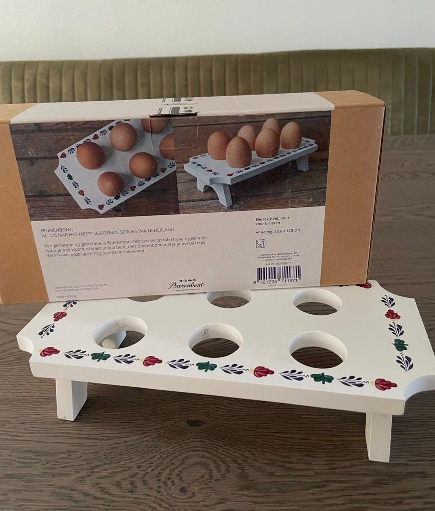 Boerenbont eierrekje wit hout - nieuw in doos, Overige typen, Hout, Nieuw, Ophalen of Verzenden