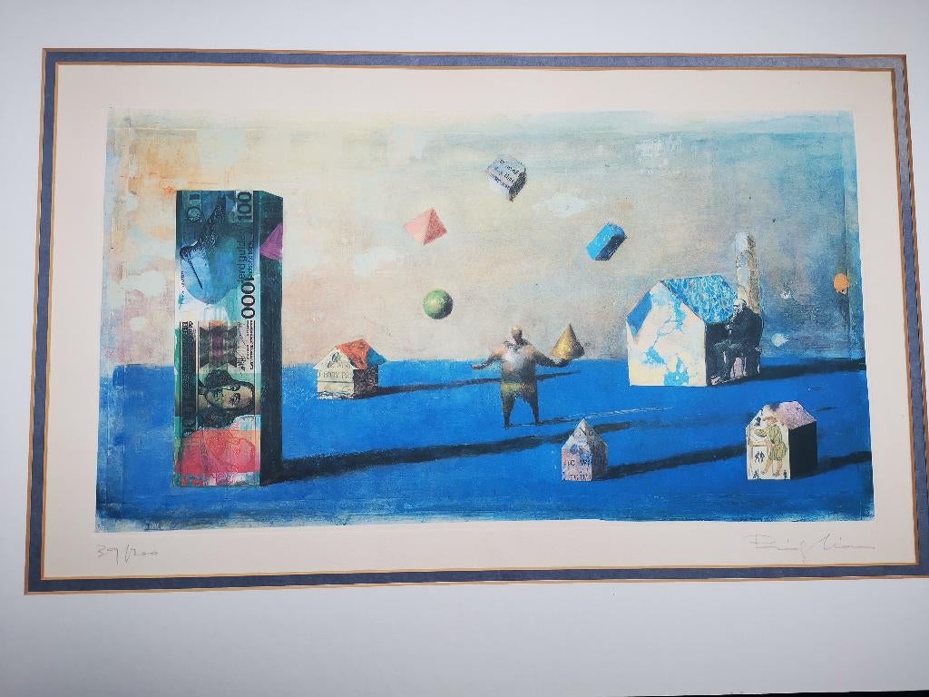 Dolf van Vliet litho 1000 gulden Spinoza Surrealistisch werk, Ophalen of Verzenden
