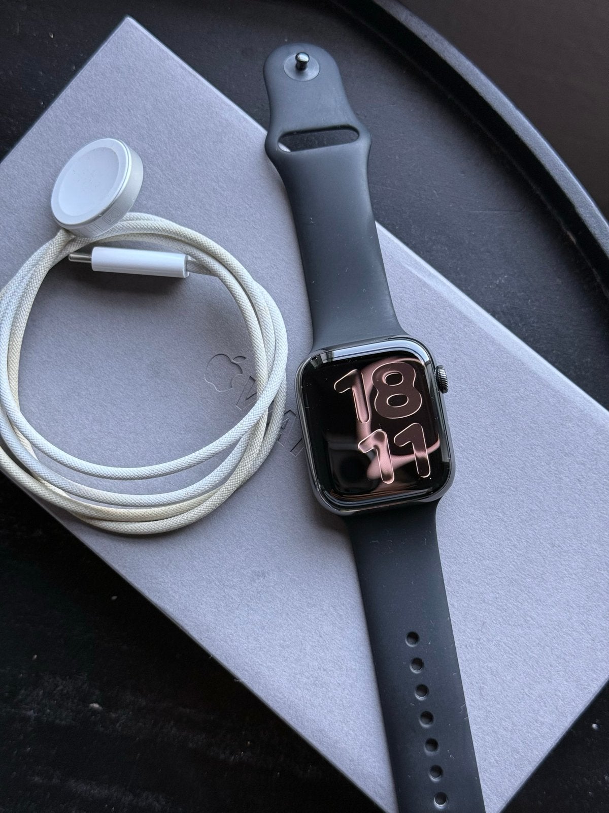 Apple Watch Series 7 45mm Stainless Steel GPS + Cellular, Gebruikt, Zwart, IOS, Ophalen of Verzenden