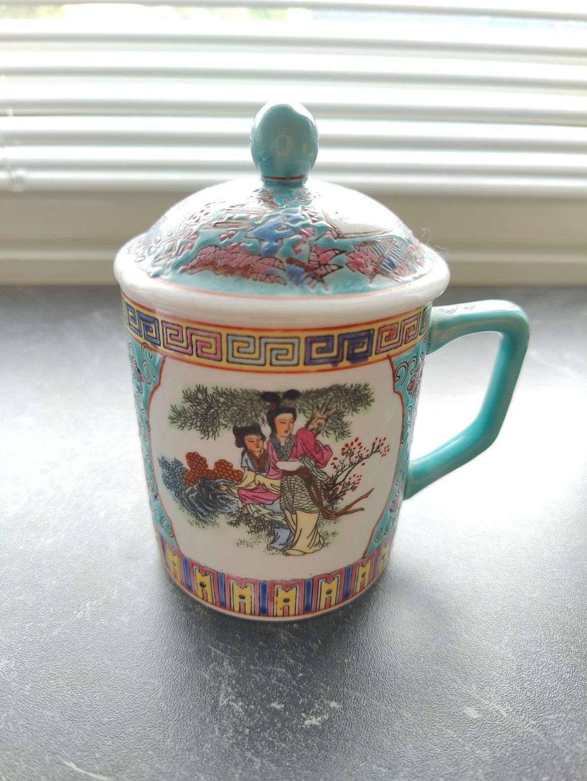 Vintage Chinese porseleinen theemok met deksel, Ophalen of Verzenden