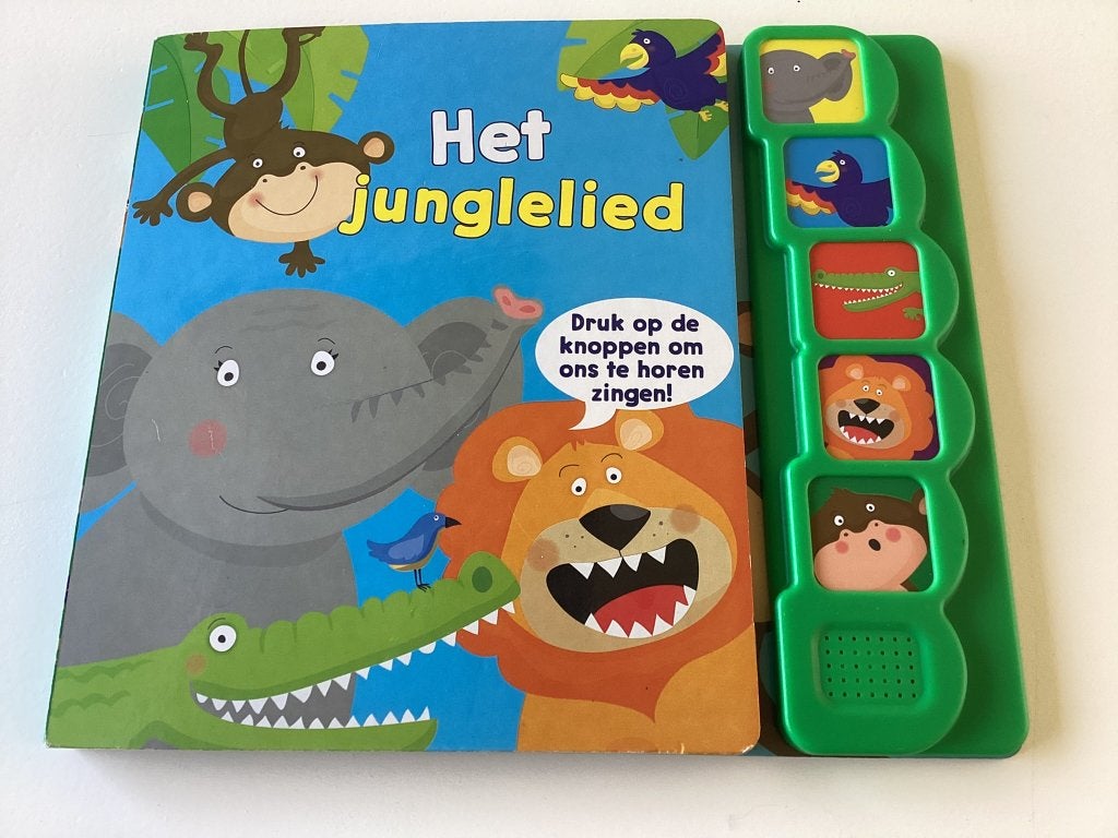 Geluidboek, boek Het junglelied tekst en diergeluiden, Ophalen of Verzenden, Gelezen, Fictie algemeen