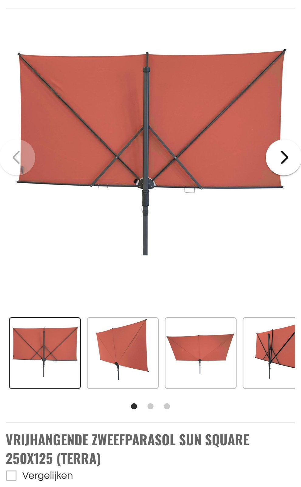 Madison VRIJHANGENDE ZWEEFPARASOL SUN SQUARE 250X125 (TERRA), Tuin en Terras, Parasols, Ophalen, Verstelbaar, Nieuw, 2 tot 3 meter