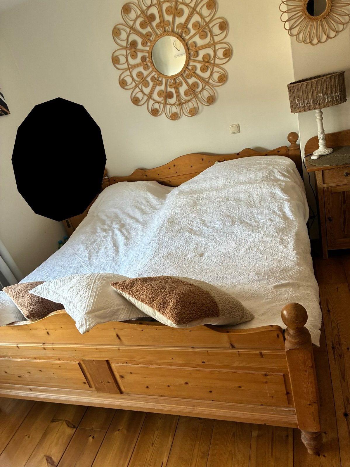 Grenen bed 210 x 190 cm – stevig, degelijk en comfortabel, Ophalen, Gebruikt, 100 cm of meer, Lattenbodem