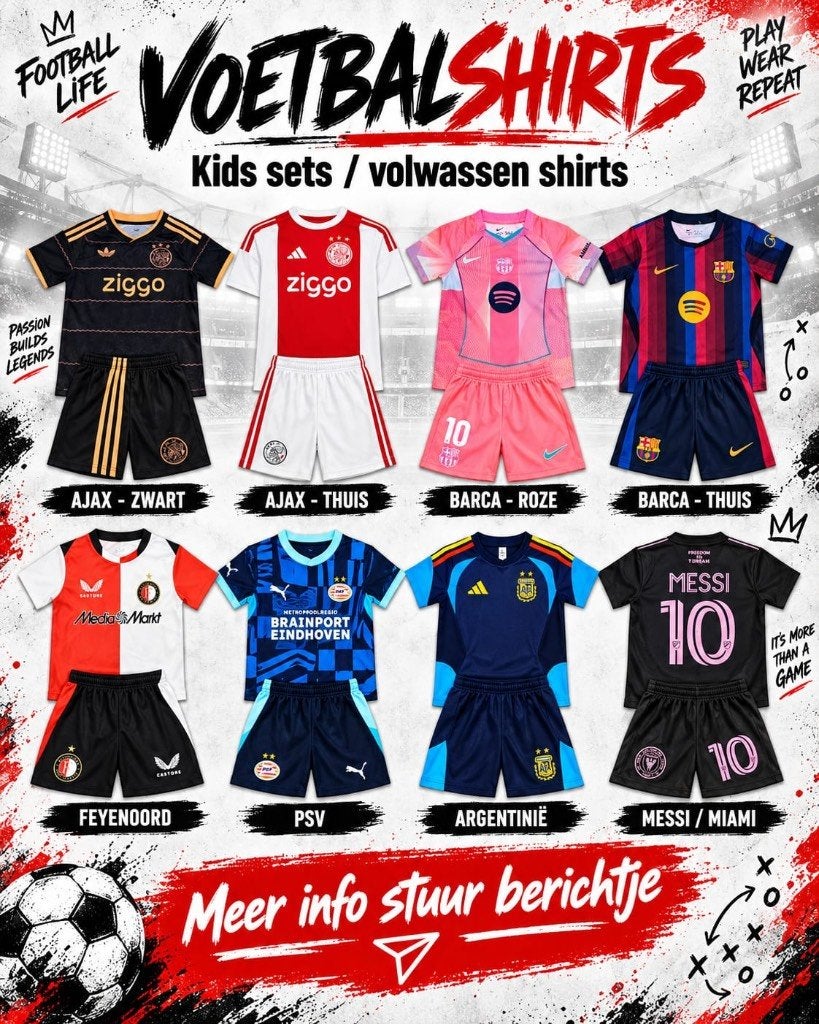 voetbal kindersetjes seizoen 26/27 op voorraad, Sport en Fitness, Maat XS of kleiner, Ophalen, Nieuw, Shirt