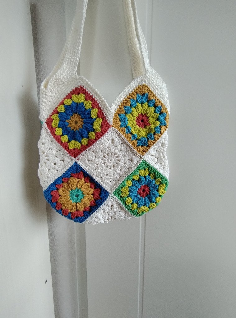 Schoudertas wit gehaakt granny squares Boho Vintage, Ophalen of Verzenden, Nieuw, Wit