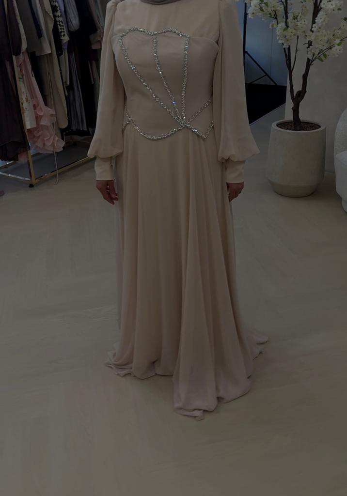 Nieuwe Galajurk met Steentjes - Nooit Gedragen, Kleding | Dames, Gelegenheidskleding, Galajurk, Beige, Maat 42/44 (L), Nieuw