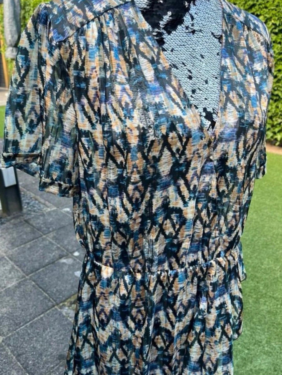 DANTE6 blauw goudkl. beige jurkje mt5 = mt38/40, Maat 38/40 (M), Blauw, Ophalen of Verzenden, Zo goed als nieuw