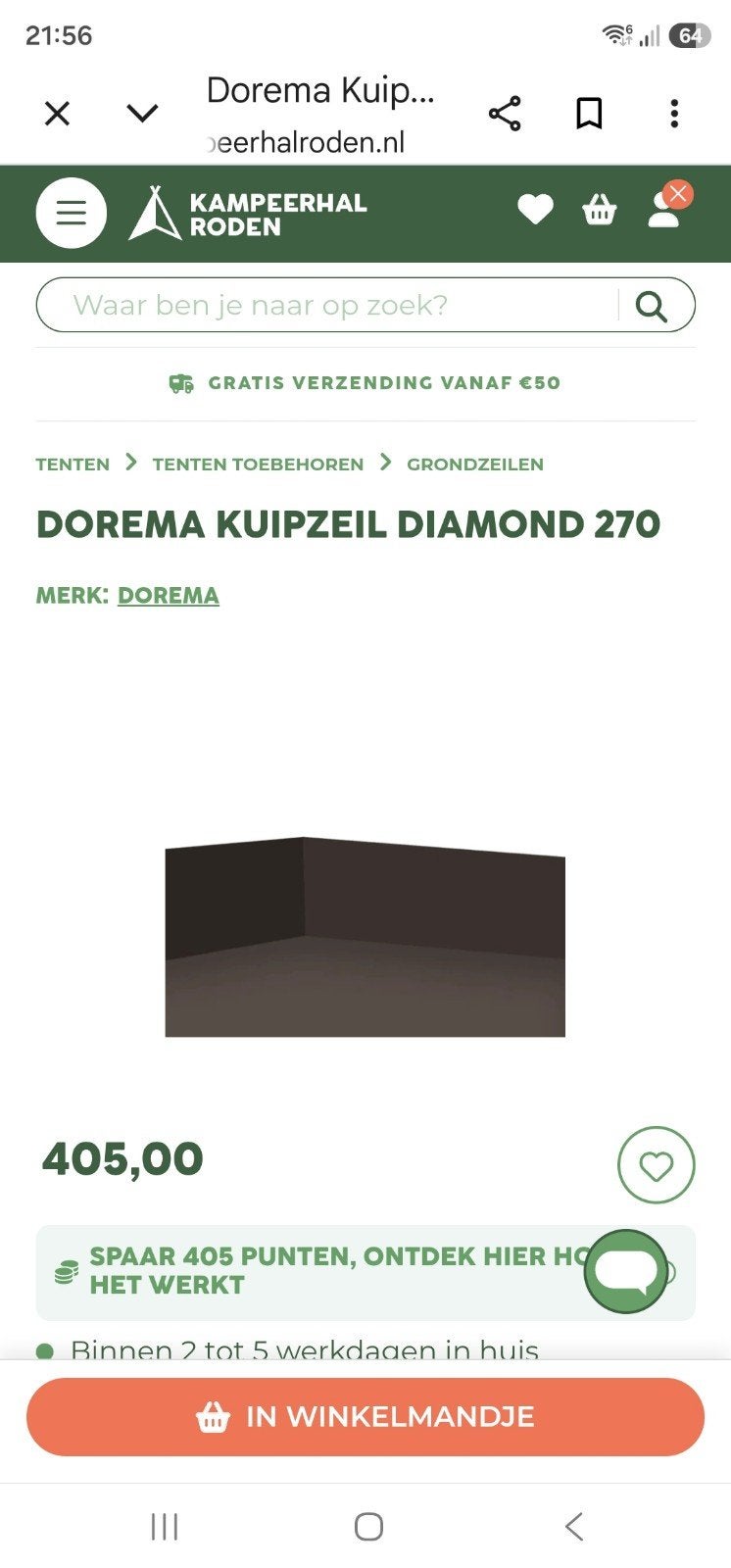 dorema kuipzeil diamond 270 omloop maat 17, Ophalen