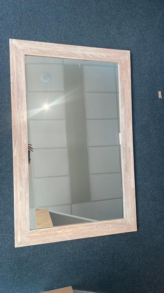 Spiegel met teak rand, Minder dan 50 cm, Ophalen of Verzenden, Zo goed als nieuw, Minder dan 100 cm
