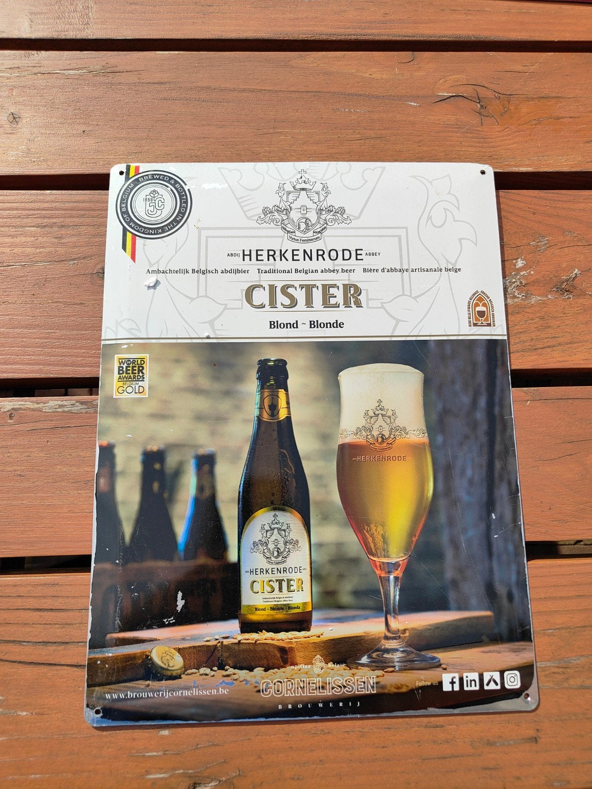 Herkenrode Cister Blond Reclamebord - Brouwerij Cornelissen, Ophalen of Verzenden