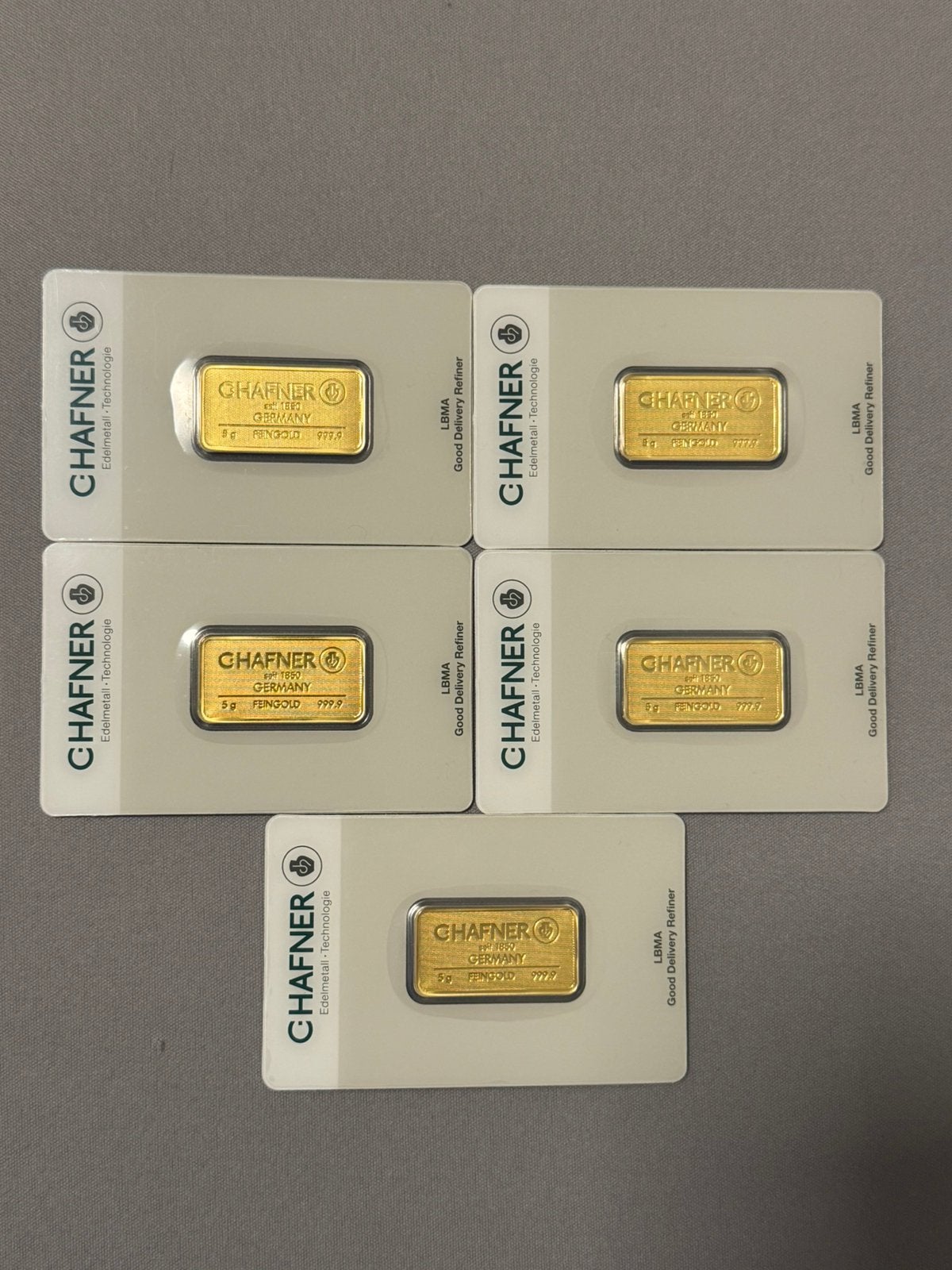 Diverse 5 gram C. Hafner goud baartjes, Postzegels en Munten, Ophalen, Goud