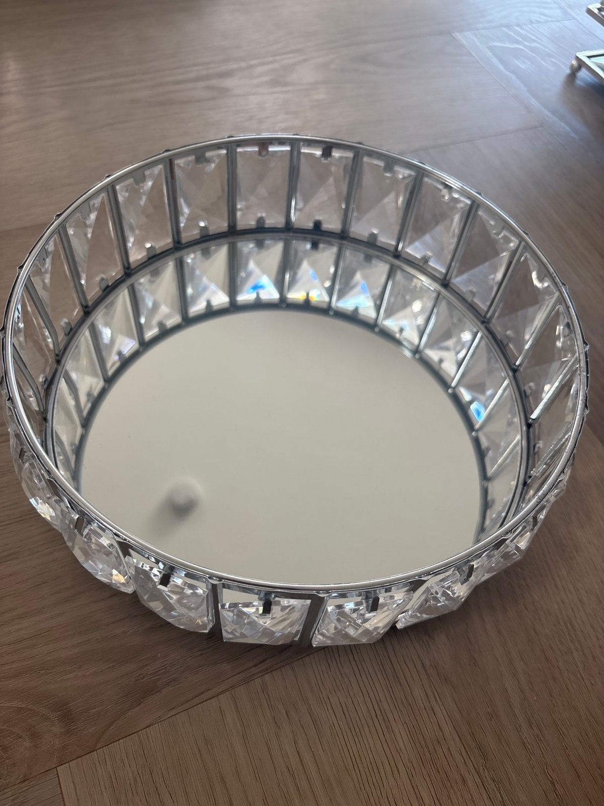 Decoratieve spiegel schaal met kristallen, Ophalen, Zo goed als nieuw, Modern, Glas