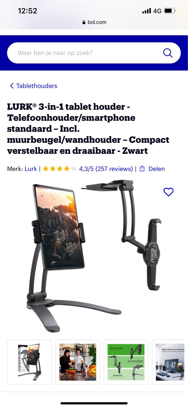 LURK 3-in-1 Tablet Houder - Telefoonhouder/Muurbeugel Zwart, Telecommunicatie, Telefoonhouders, Ophalen of Verzenden, Nieuw