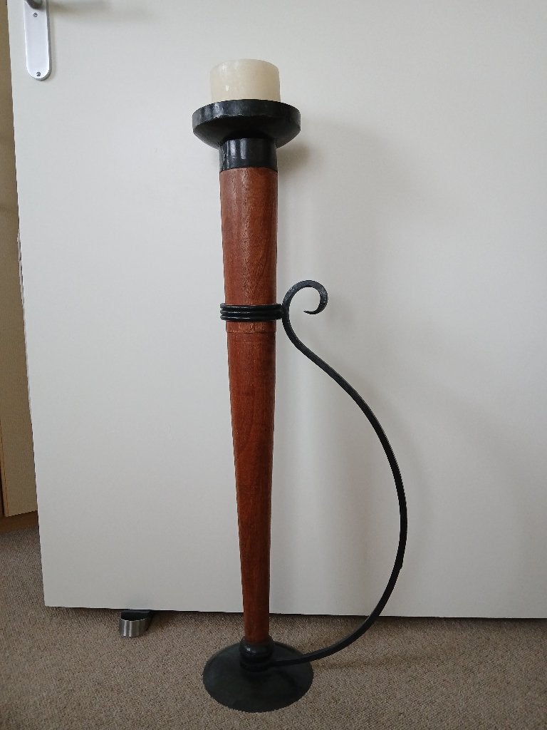 Houten kandelaar met smeedijzeren details, Ophalen, 85 cm, Gebruikt, Bruin