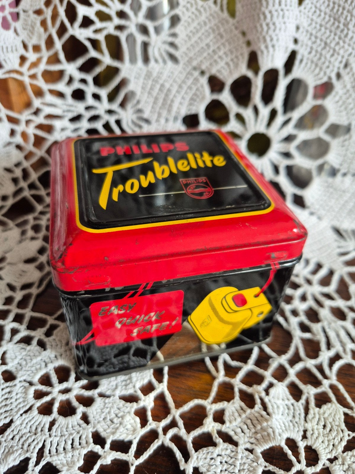 Vintage Philips Troublelite blik opbergblik 1959., Verzamelen, Ophalen of Verzenden, Gebruikt, Overige, Overige merken