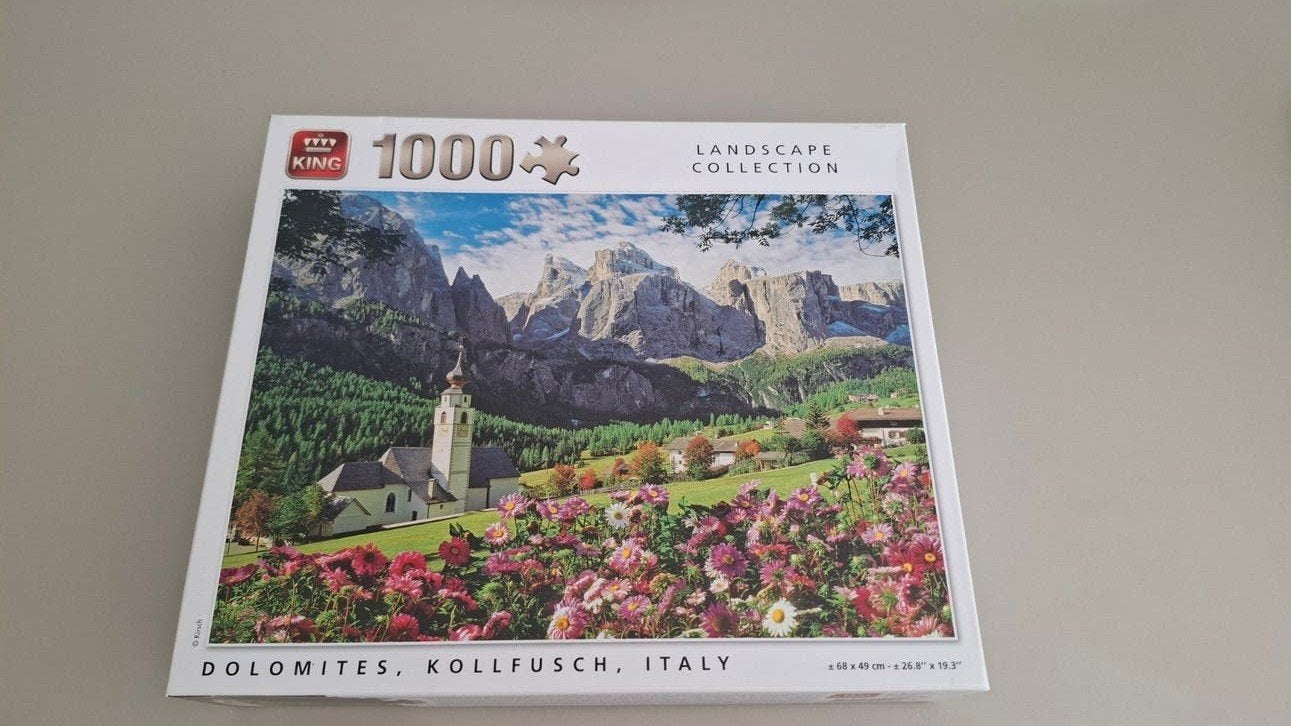 King Legpuzzel 1000 stukjes Dolomieten, Kollfusch, Italië, Ophalen of Verzenden, 500 t/m 1500 stukjes, Zo goed als nieuw, Legpuzzel