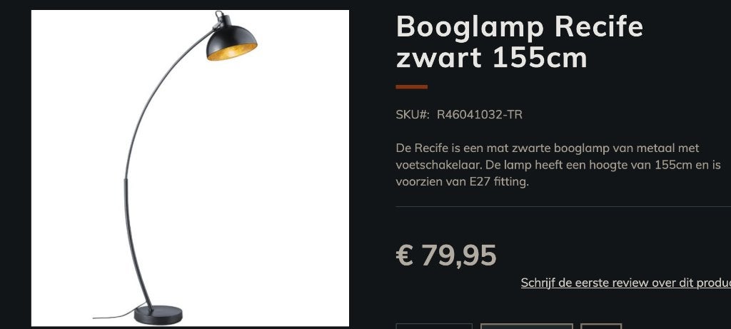 Trio Lighting Recife Booglamp – Elegante Slanke Vloerlamp, Ophalen of Verzenden, Nieuw, 150 tot 200 cm