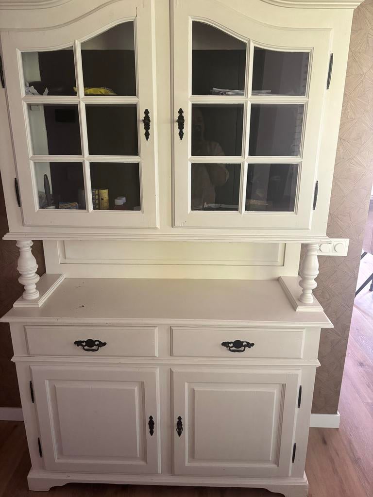 Mooi wit dressoir met vitrinekast, Antiek en Kunst, Ophalen of Verzenden