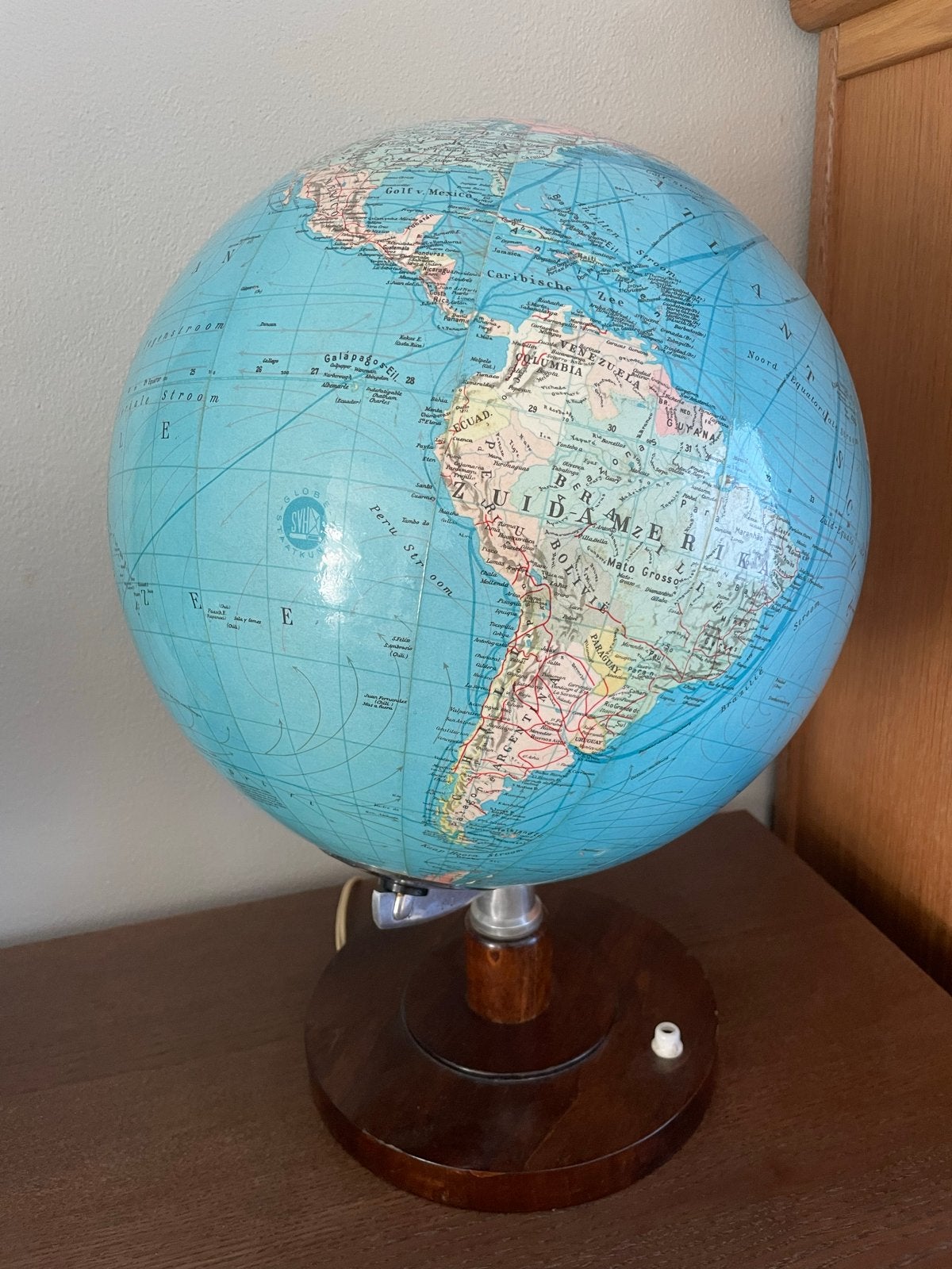 Vintage Wereldbol met Verlichting - Educatief en Decoratief, Gebruikt, Draaibaar, Ophalen of Verzenden, Staatkundige wereldbol