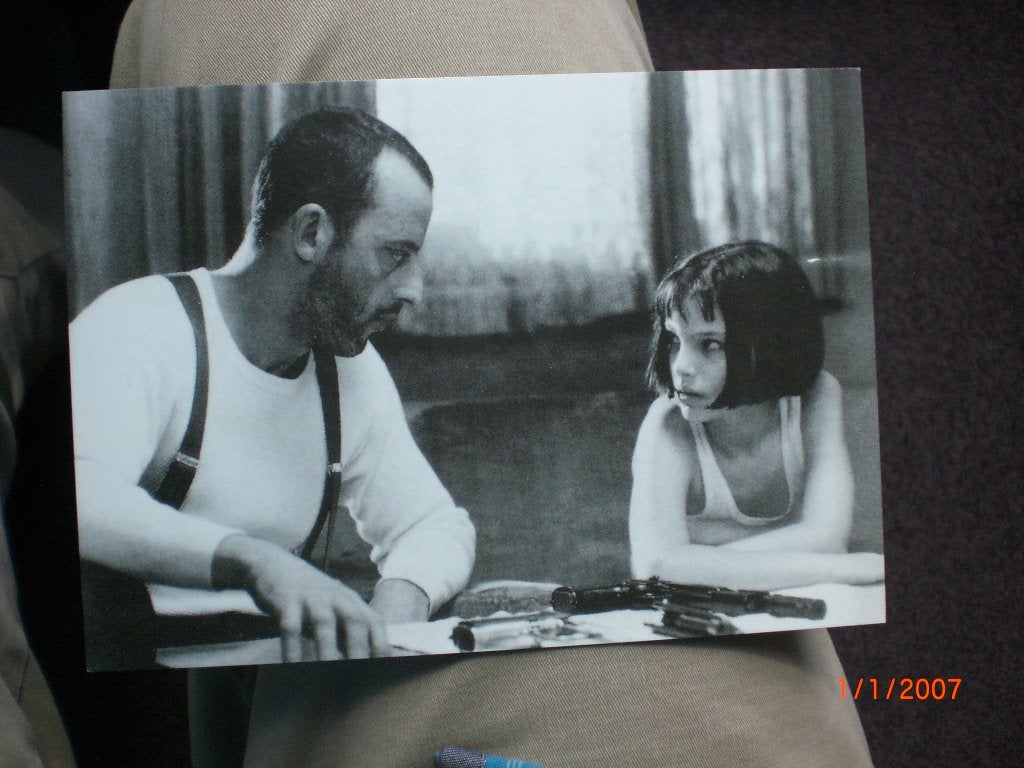 kaart Jean Reno Natalie Portman in 'Leon, Ophalen of Verzenden, 1980 tot heden, Ongelopen, Sterren en Beroemdheden