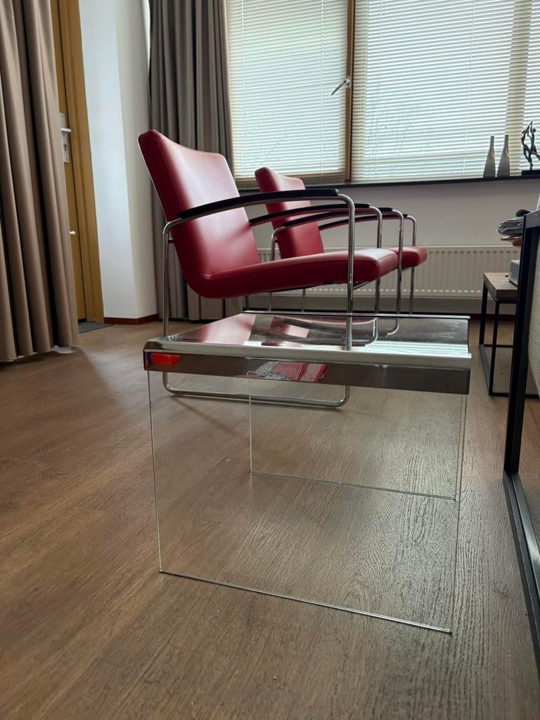 GALLOTTI & RADICE glazen bijzettafel, Ophalen, Minder dan 45 cm, Minder dan 55 cm, Vierkant