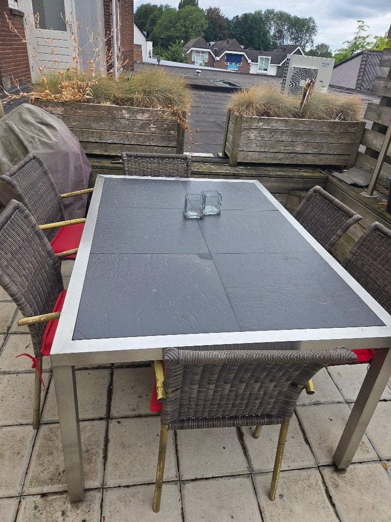 Tuin tafel met 6 stoelen, Ophalen, Gebruikt, Rechthoekig, Aluminium