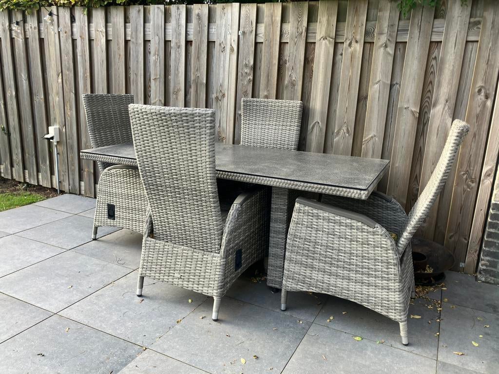 Tuinset met parasol, Ophalen, 4 zitplaatsen, Eettafel, Zo goed als nieuw
