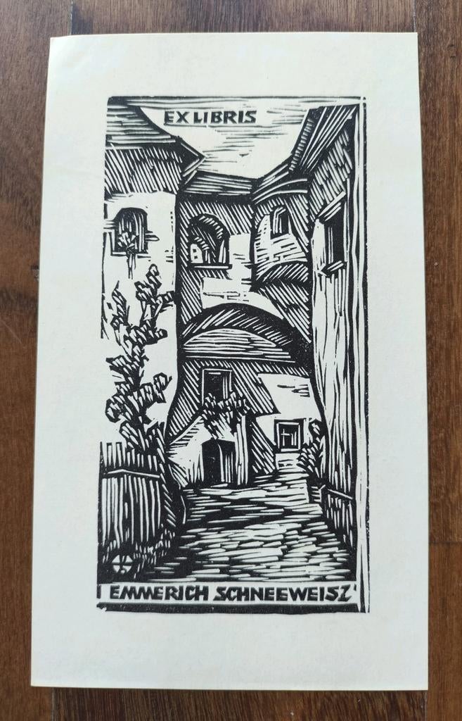 Exlibris Emmerich Schneeweisz (stad, architectuur, doorkijk), Antiek en Kunst, Dagelijks leven, Ophalen of Verzenden, 1900 - 1949