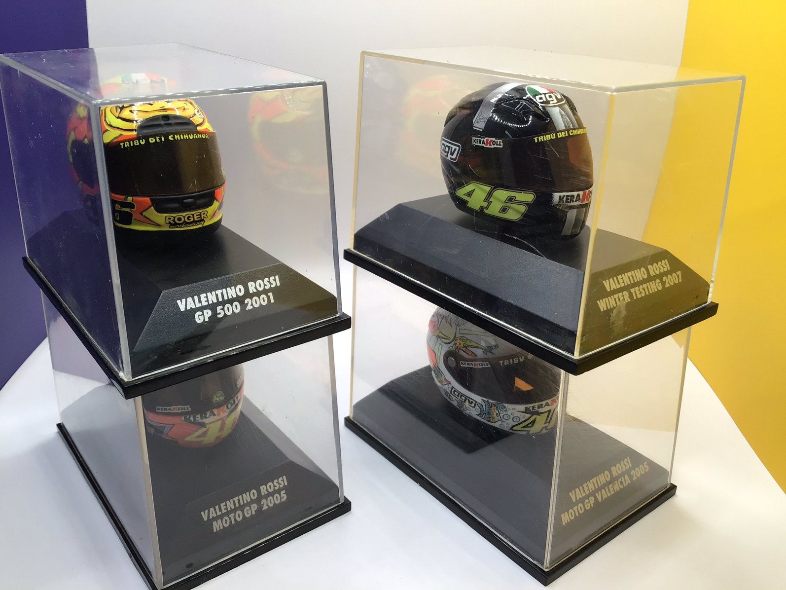 4x Valentino Rossi #46 Altaya/De Agostini 1:5 AGV helmen, Hobby en Vrije tijd, Ophalen of Verzenden, Zo goed als nieuw, Motor