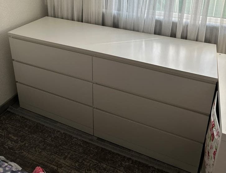 IKEA MALM ladekast wit met 6 lades, Ophalen, Gebruikt, 5 laden of meer, 150 tot 200 cm