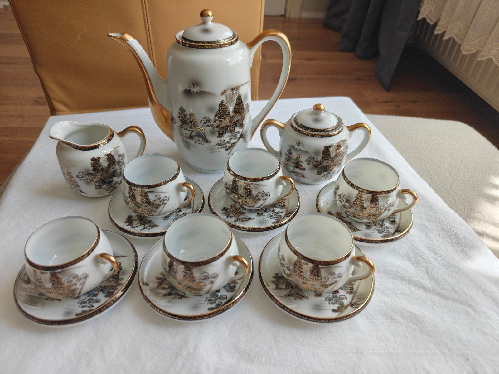 Vintage Japans Hayasi Fine China Kutani theeservies, Antiek en Kunst, Ophalen of Verzenden