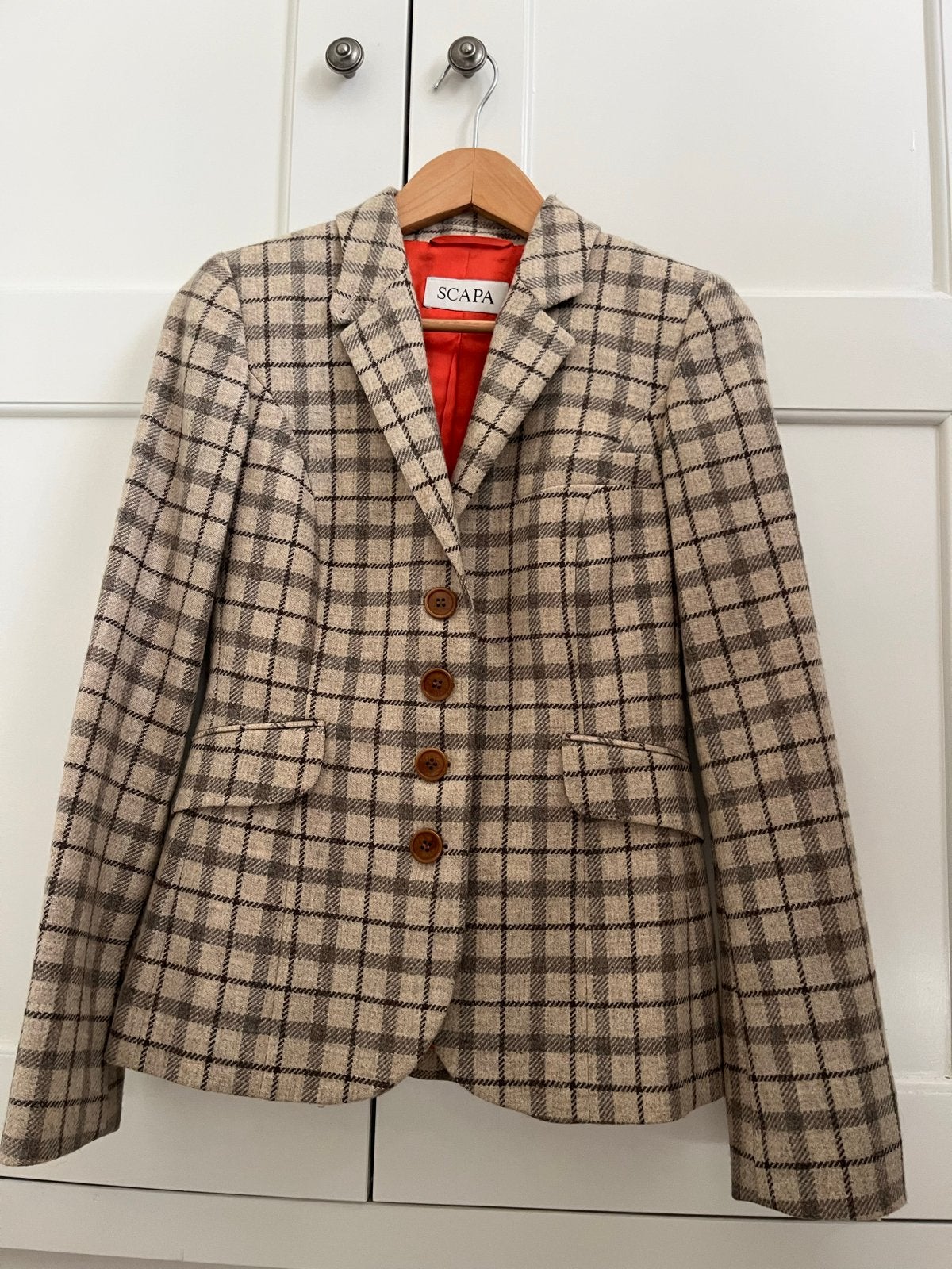 Scapa geruite blazer met leren  elleboogstukken, Ophalen of Verzenden, Zo goed als nieuw, Maat 36 (S), Beige