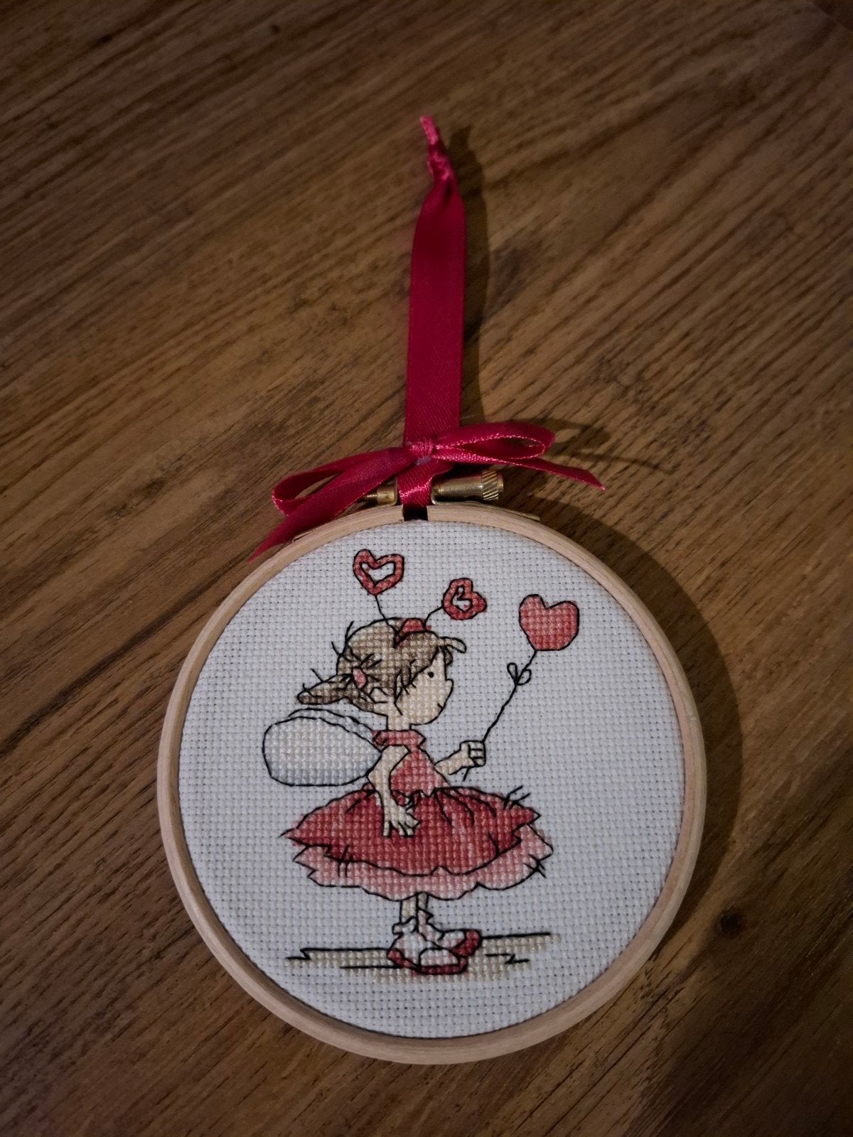 Geborduurde Kerst boomhanger - Hartjes engeltje, Ophalen of Verzenden