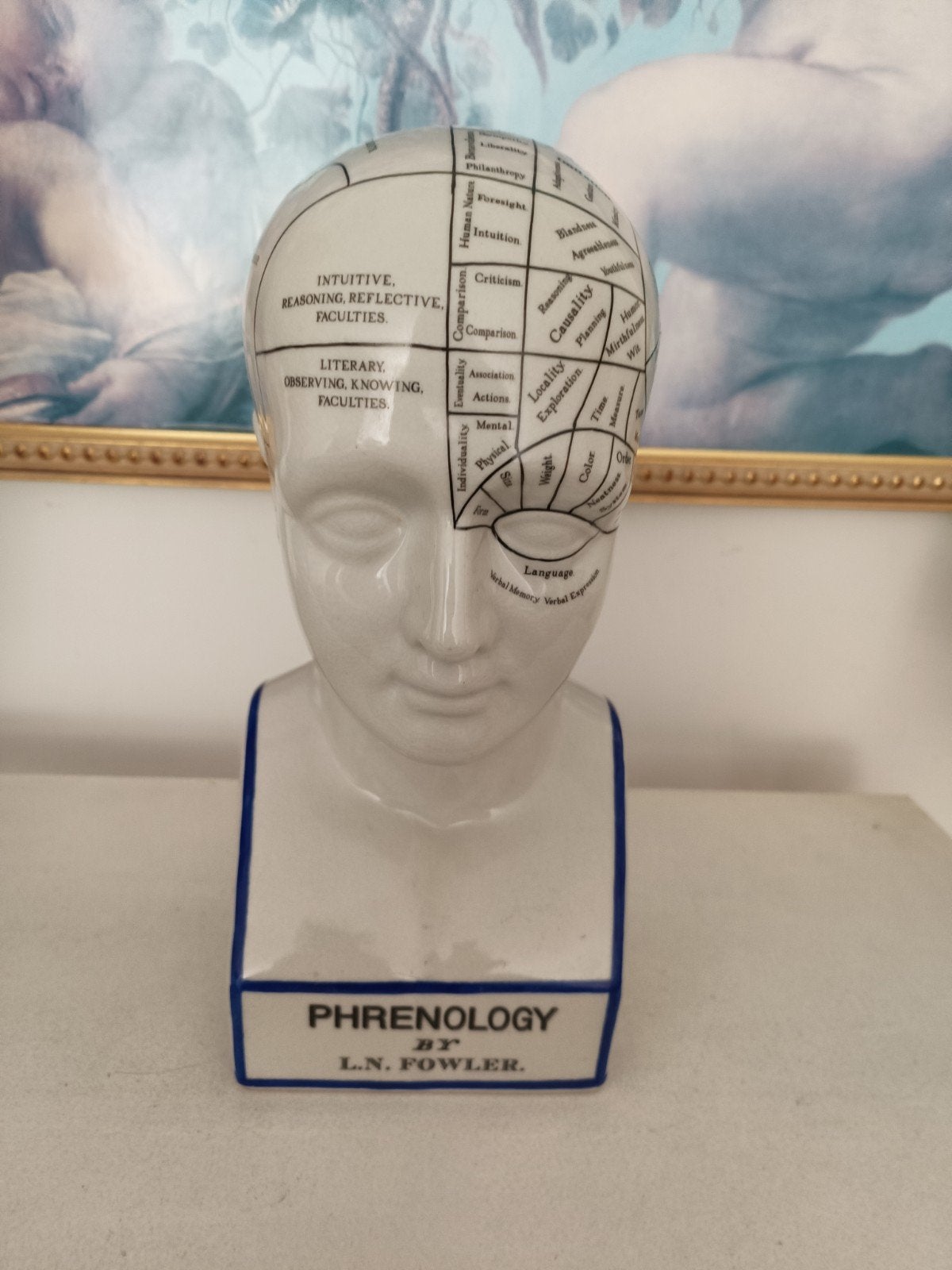 Antiek Phrenologie Hoofd Dr. L.N. Fowler - Keramiek Buste, Antiek en Kunst, Ophalen of Verzenden