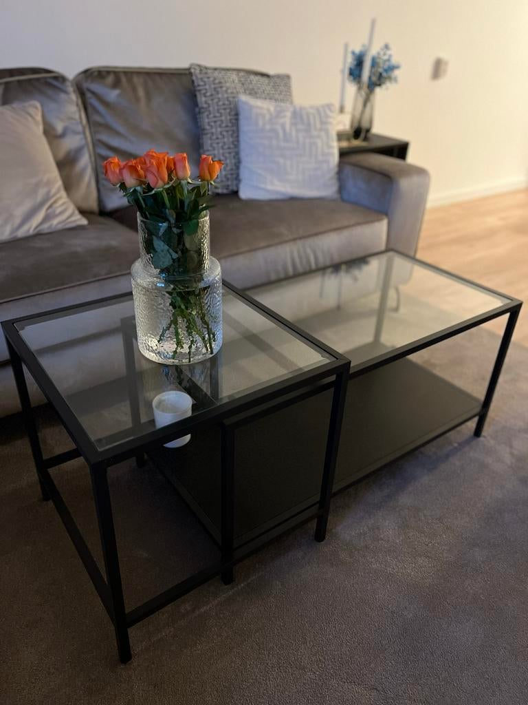 IKEA Salon Tafel Set - 2 Losse Tafels met Glasplaat, Gebruikt, Vierkant, Ophalen of Verzenden, Glas