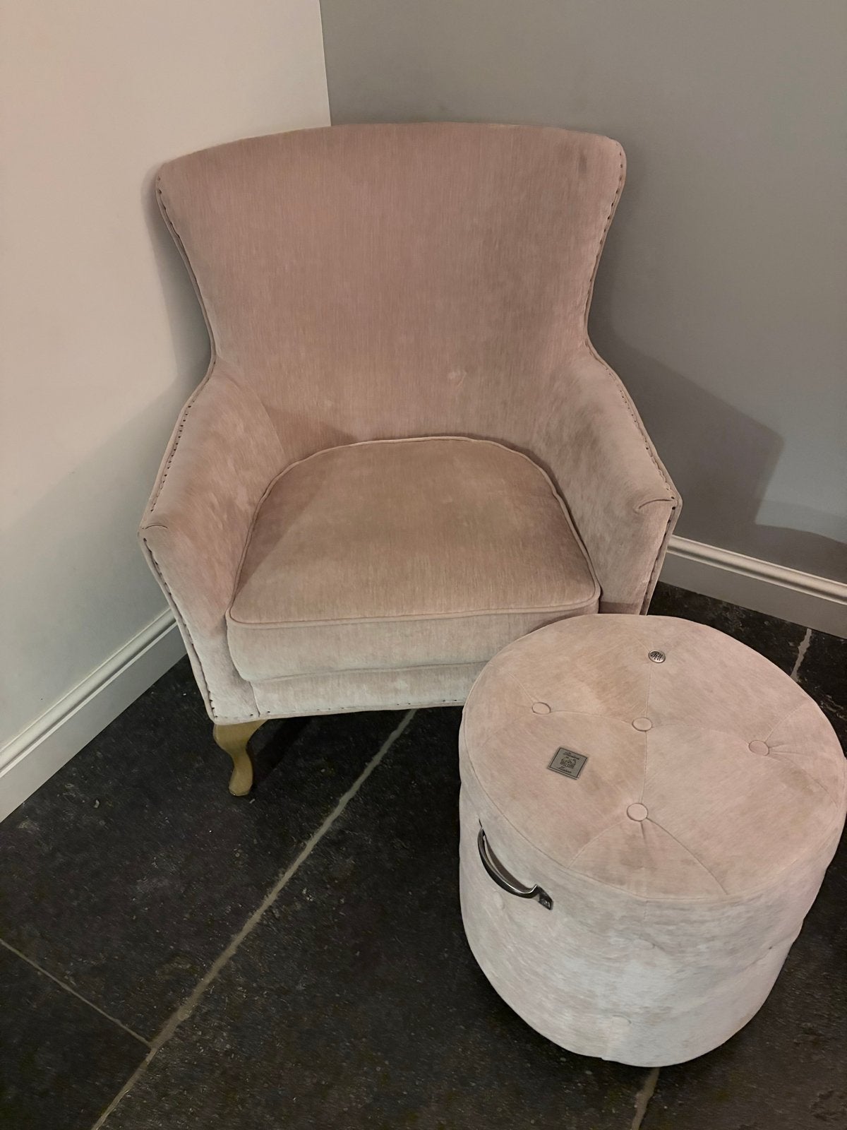Riviera Maison fauteuil en poef - snel ophalen!, Huis en Inrichting, Fauteuils, Ophalen, Gebruikt, Stof, 75 tot 100 cm