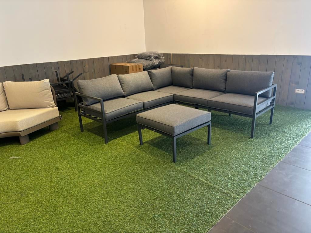 Moderne aluminium hoek loungeset met kussens, Tuin en Terras, Tuinsets en Loungesets, 5 zitplaatsen, Aluminium, Ophalen of Verzenden