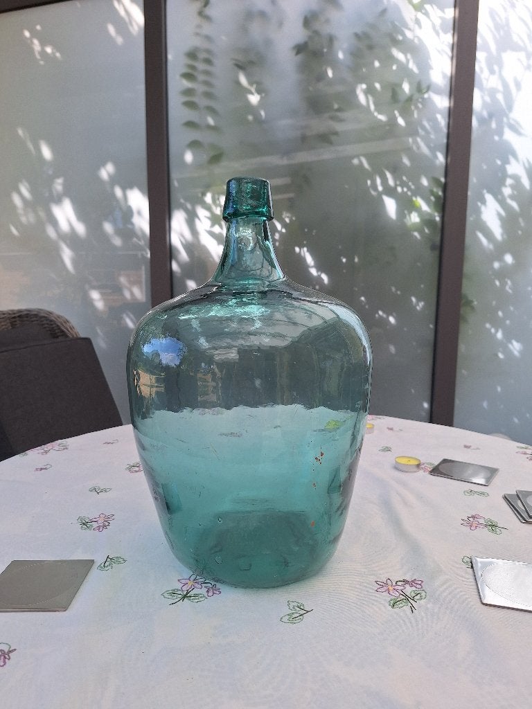 Blauwgroene glazen gistfles, Dame Jeanne, demijohn, Ophalen of Verzenden