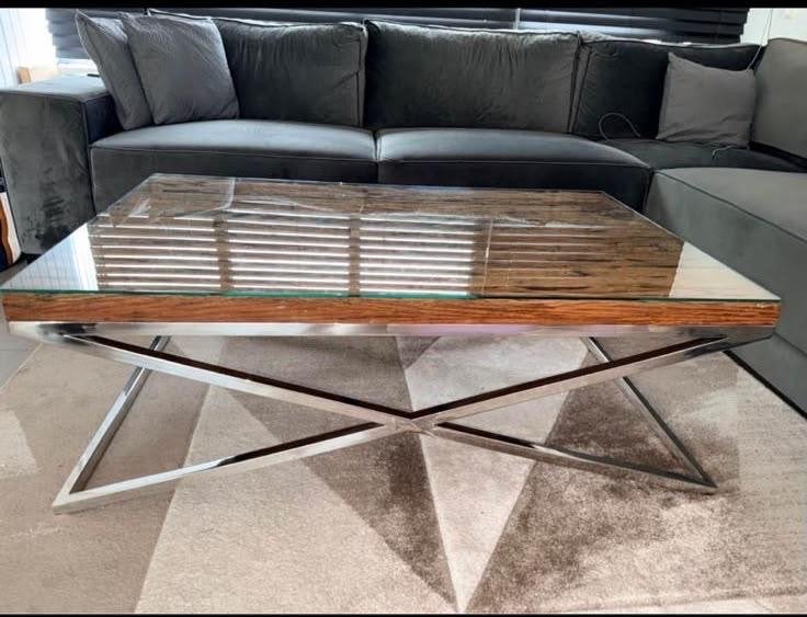 Rixos Zilver Sleeper Wood Eet- en Salontafel Set, Ophalen, Gebruikt, 50 tot 100 cm, 150 tot 200 cm