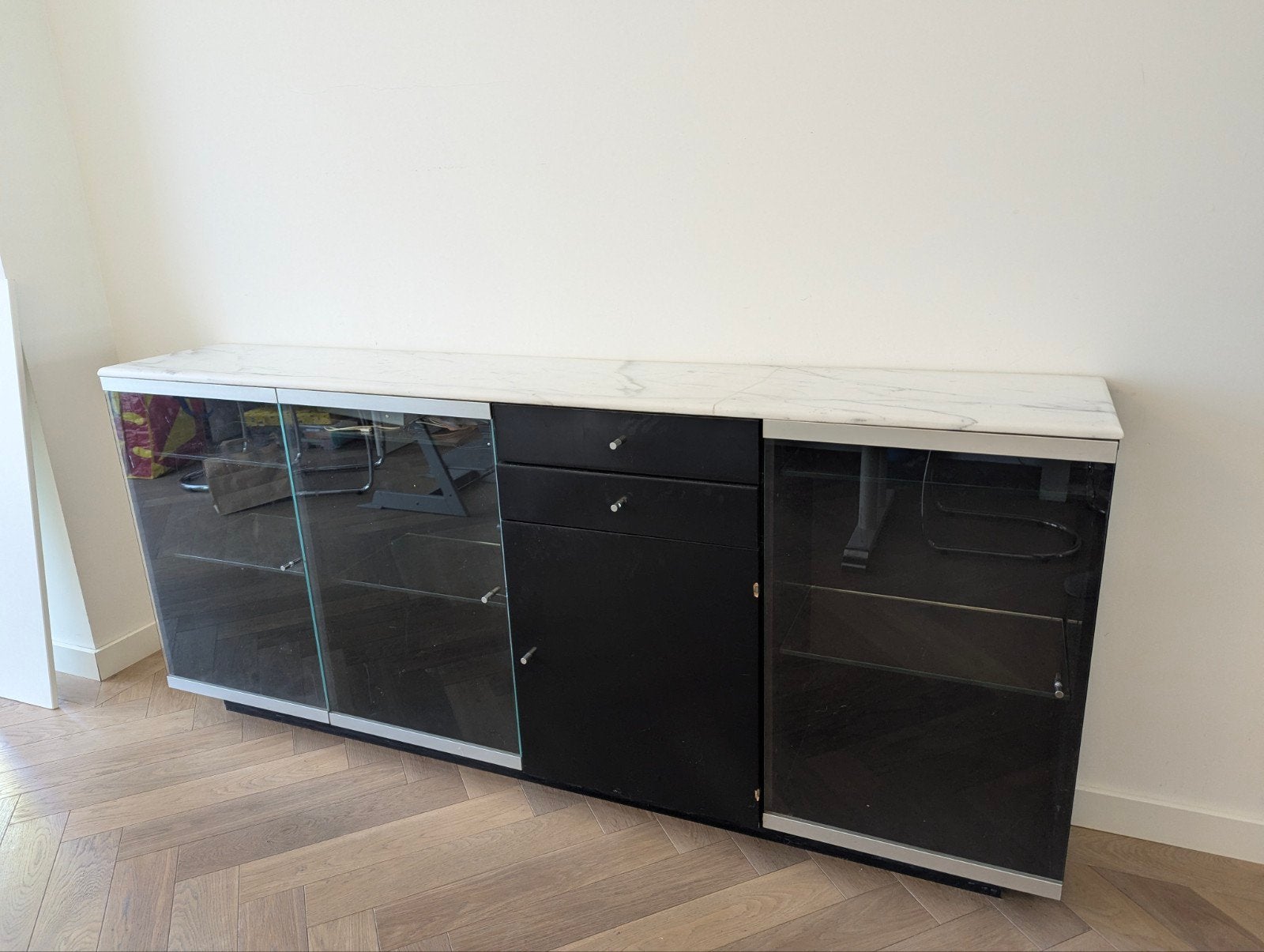 Interluppe Vitrinekast met Lades en Marmeren Blad, Ophalen, Gebruikt, Met lade(s), 200 cm of meer