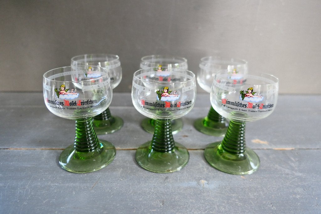 Vintage roemer wijnglazen om groene voet 6 x, Verzamelen, Glas en Borrelglaasjes, Verzenden, Zo goed als nieuw, Overige typen