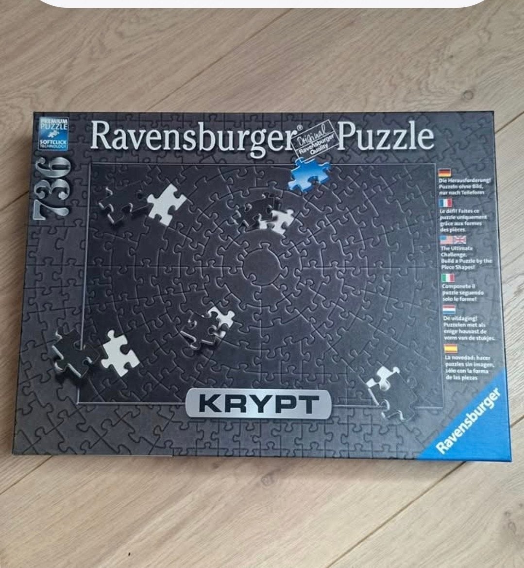 Ravensburger Krypt Zwarte Puzzel 736 Stukjes, Ophalen of Verzenden, 500 t/m 1500 stukjes, Zo goed als nieuw, Legpuzzel
