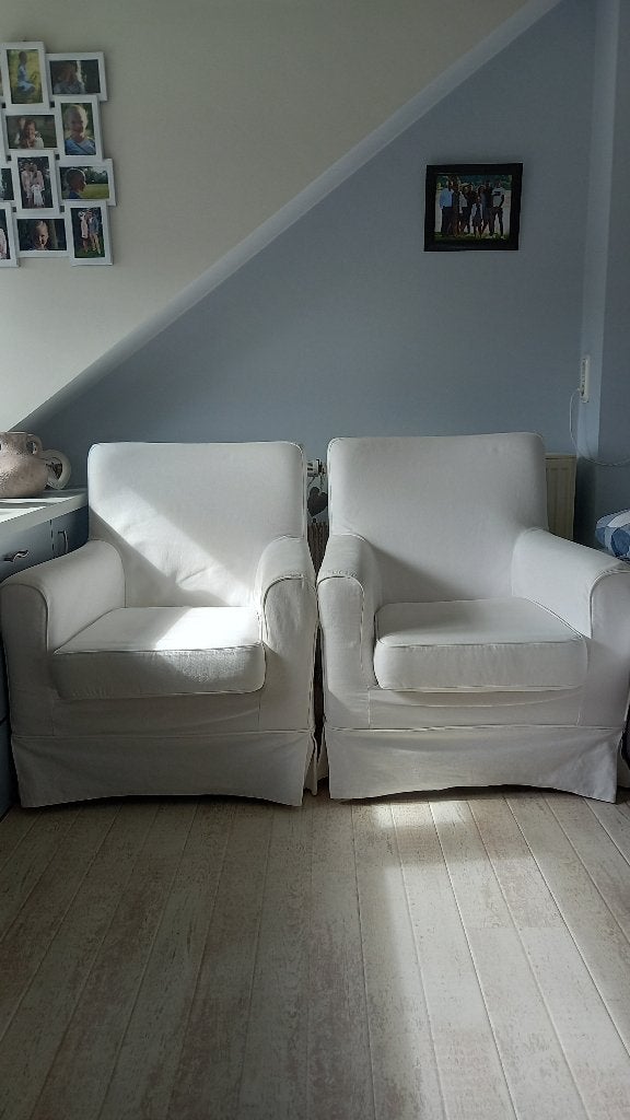 Ikea Fauteuil wit 2 stuks. Afneembare uitwasbare hoezen, Ophalen, Gebruikt, 75 tot 100 cm, 75 tot 100 cm