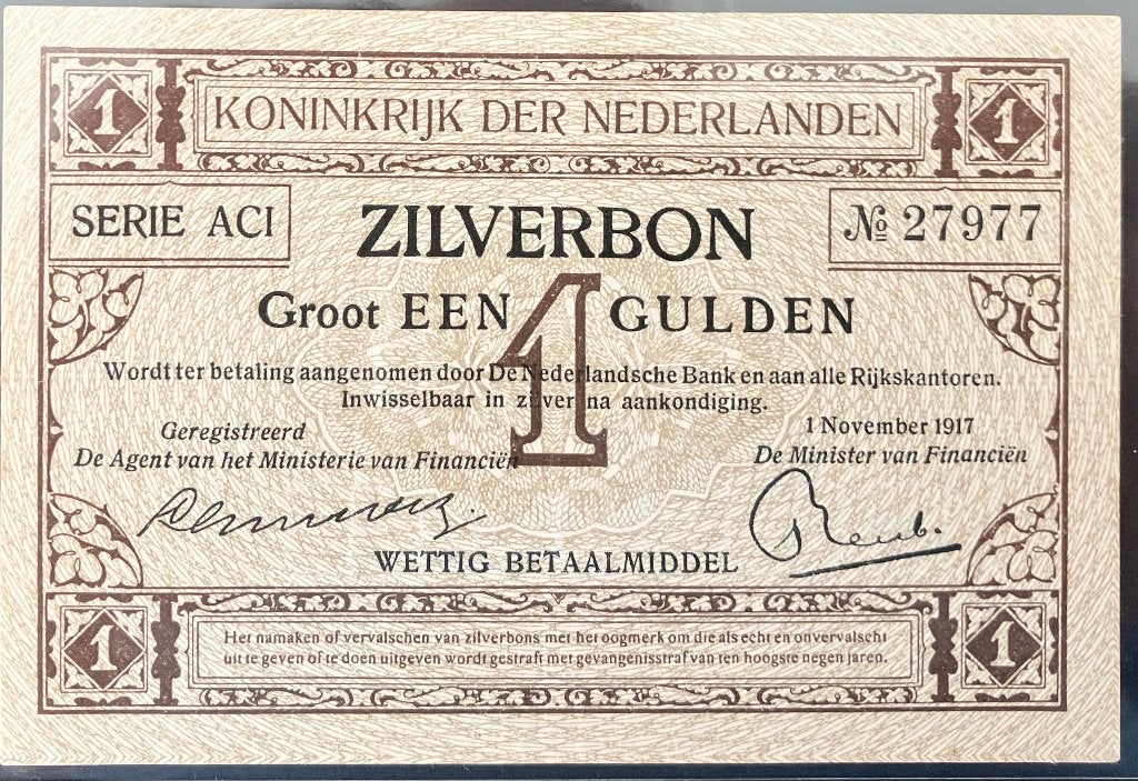 Prachtige 1 Gulden 1916 Zilverbon XF+, Verzenden, 1 gulden, Los biljet