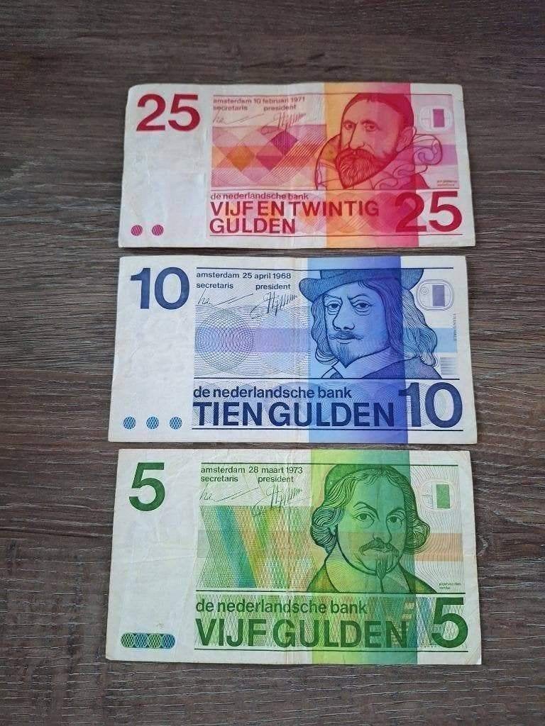 Setje biljetten 5, 10 en 25 gulden Erflaters 1968 - 1973, Postzegels en Munten, Ophalen of Verzenden, 25 gulden